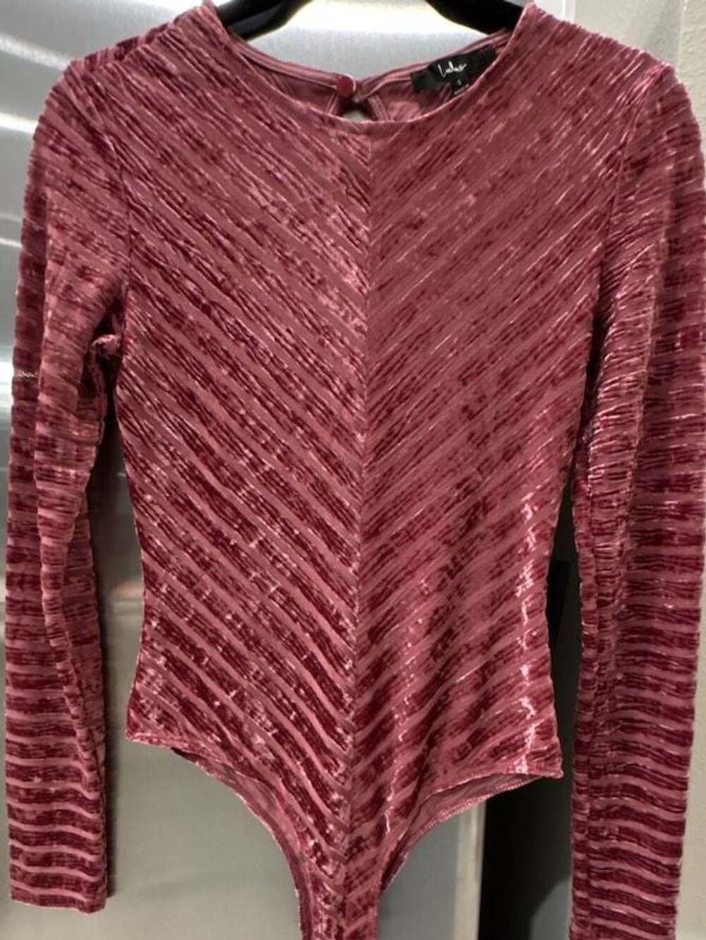 Lulus Dusty Pink Velvet Long Sleeve Bodysuit Size S
